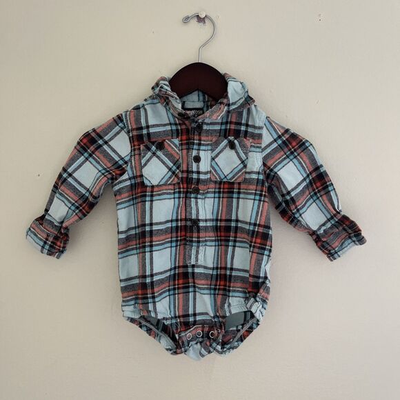 OshKosh B’Gosh Baby Boy Flannel Plaid Cotton Romper, Blue/Red- 24M - Picture 1 of 7